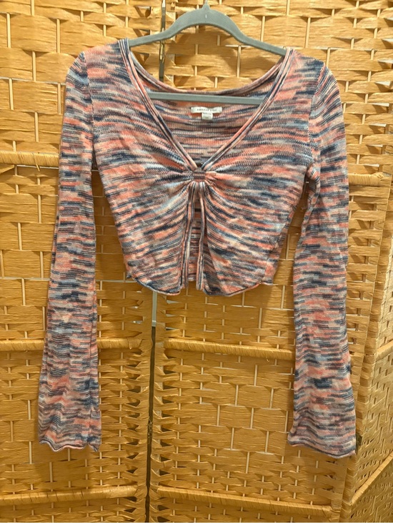 American Eagle Outfitters Tops - AE Knot-Front Multicolor Knit Crop Top - Coral/Blue XS